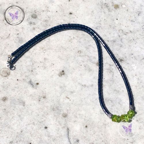 Hematite Necklace With Peridot Chips